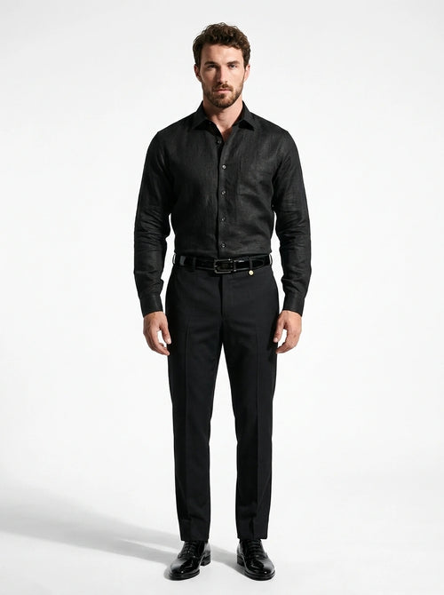 Jet Black Linen Formal Shirt