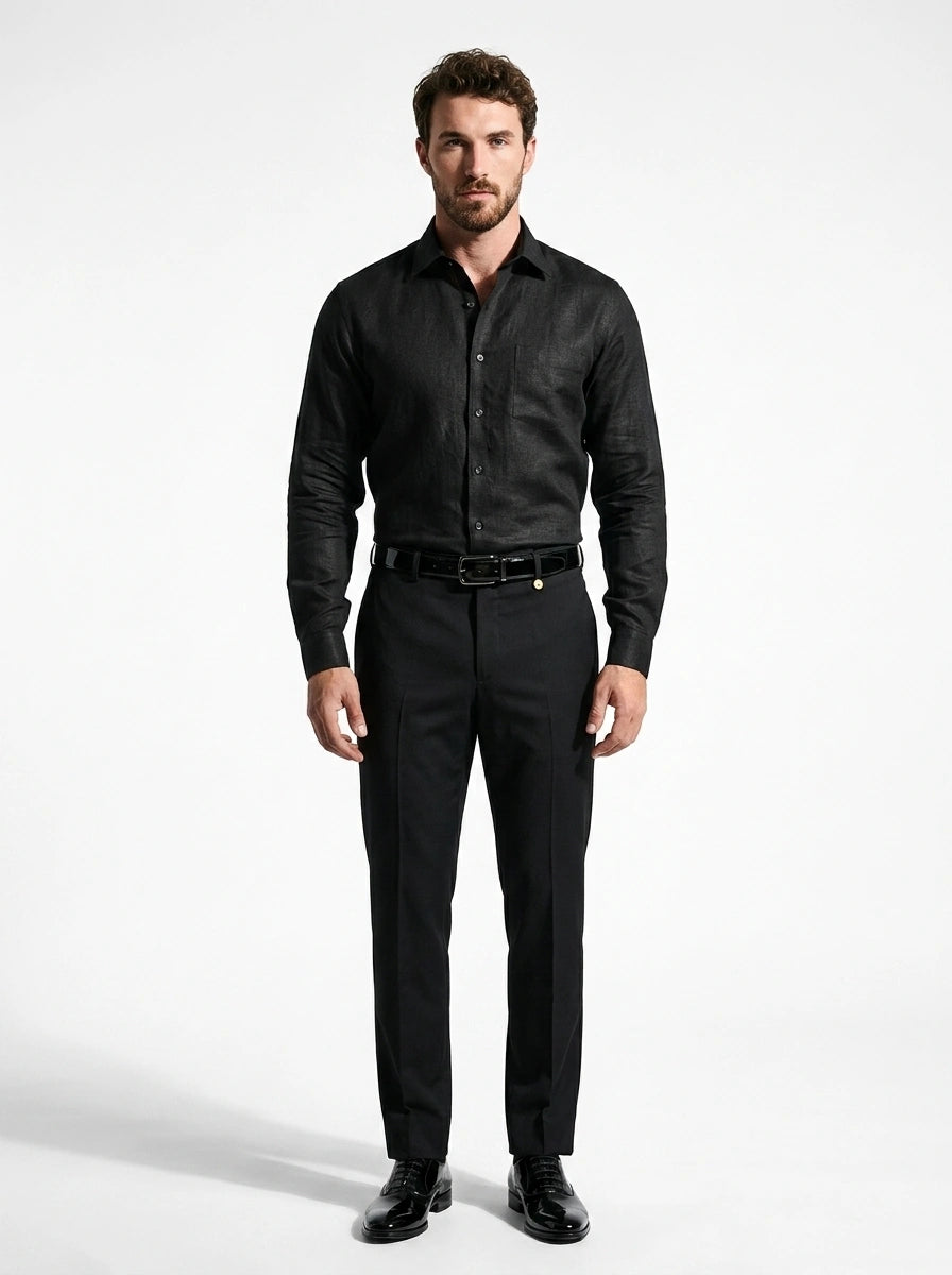 Jet Black Linen Formal Shirt