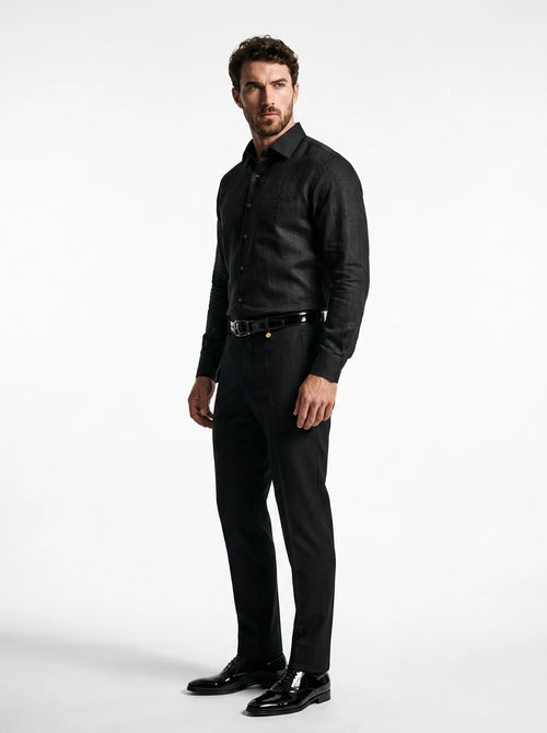 Jet Black Linen Formal Shirt