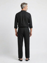 100% Linen Shirt Mandari Collar Jet Black