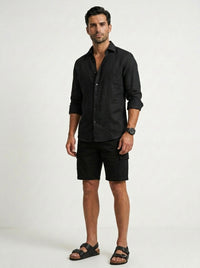 100% Linen Casual Shirt Jet Black