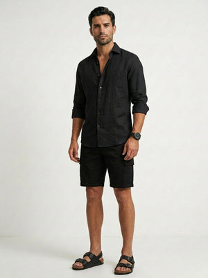 100% Linen Casual Shirt Jet Black