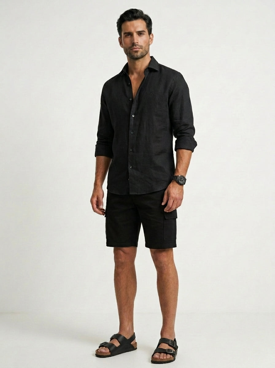 100% Linen Casual Shirt Jet Black