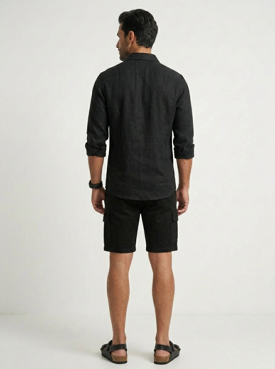 100% Linen Casual Shirt Jet Black