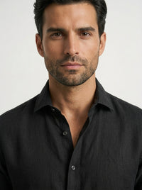 100% Linen Casual Shirt Jet Black