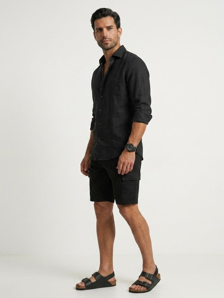 100% Linen Casual Shirt Jet Black