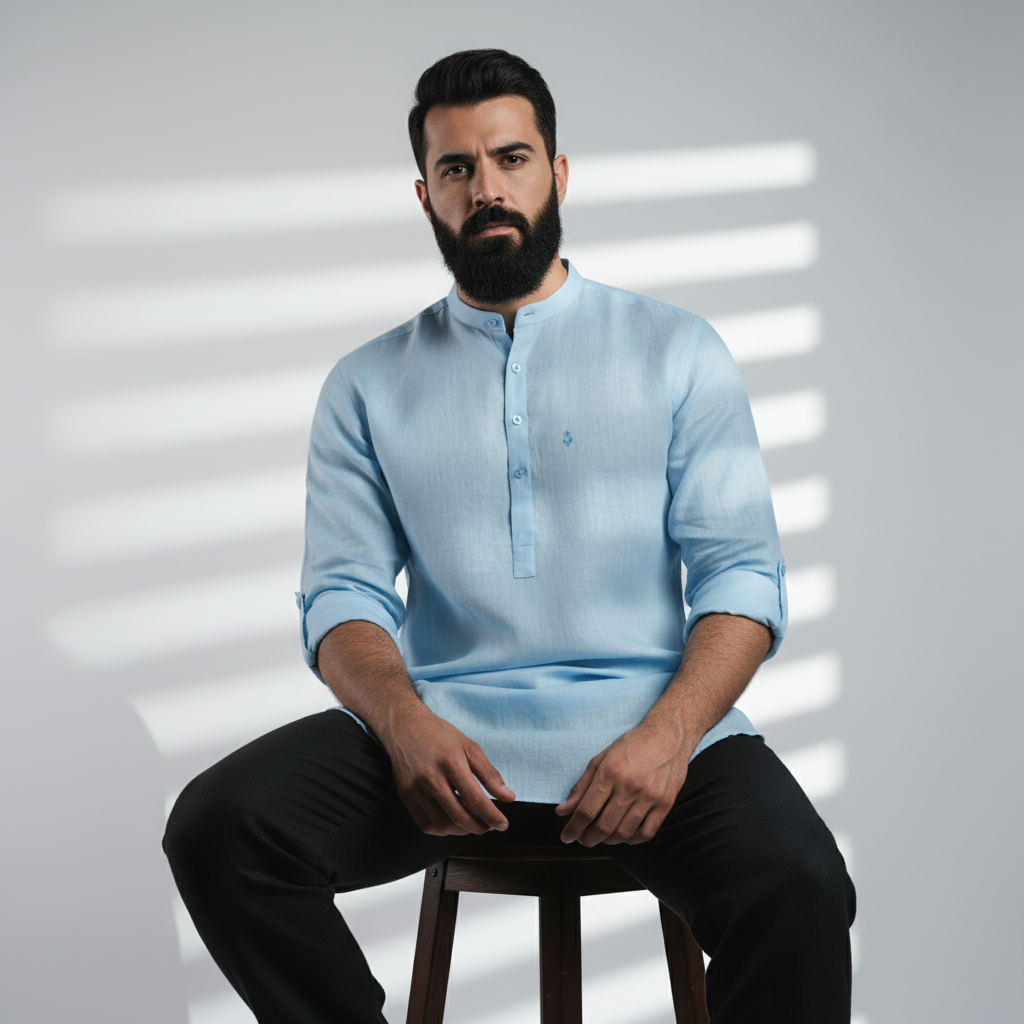 100% Linen Kurta Blue