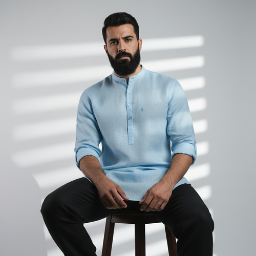 100% Linen Kurta Blue