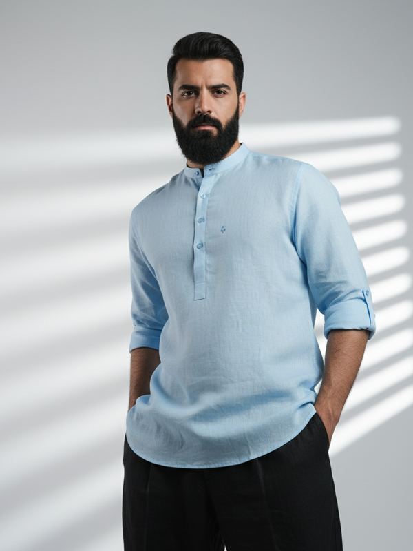100% Linen Kurta Blue