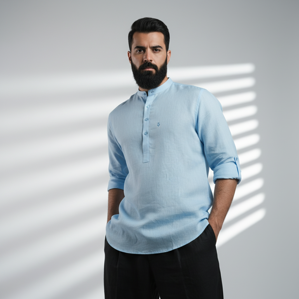 100% Linen Kurta Blue