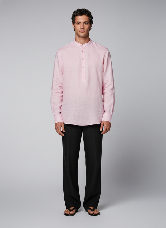 100% Linen Kurta Brandy Rose