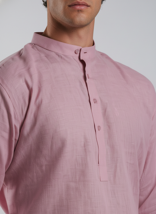 100% Linen Kurta Brandy Rose