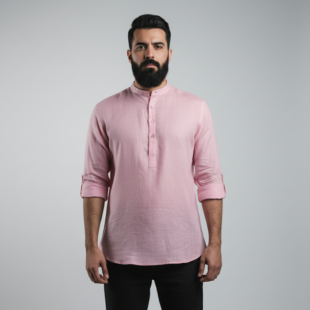 100% Linen Kurta Brandy Rose