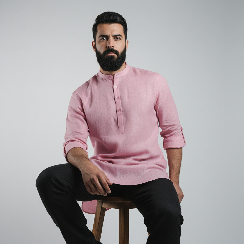 100% Linen Kurta Brandy Rose
