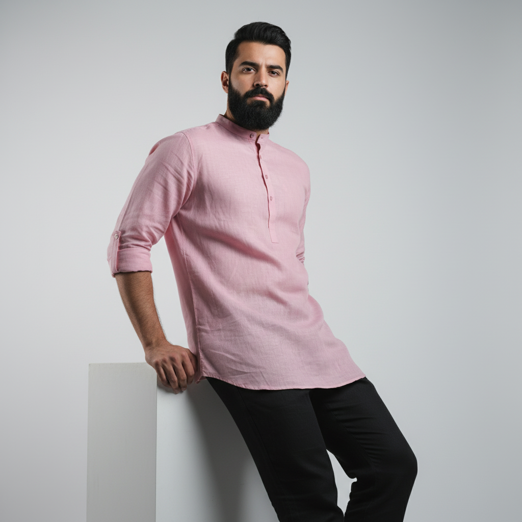 100% Linen Kurta Brandy Rose