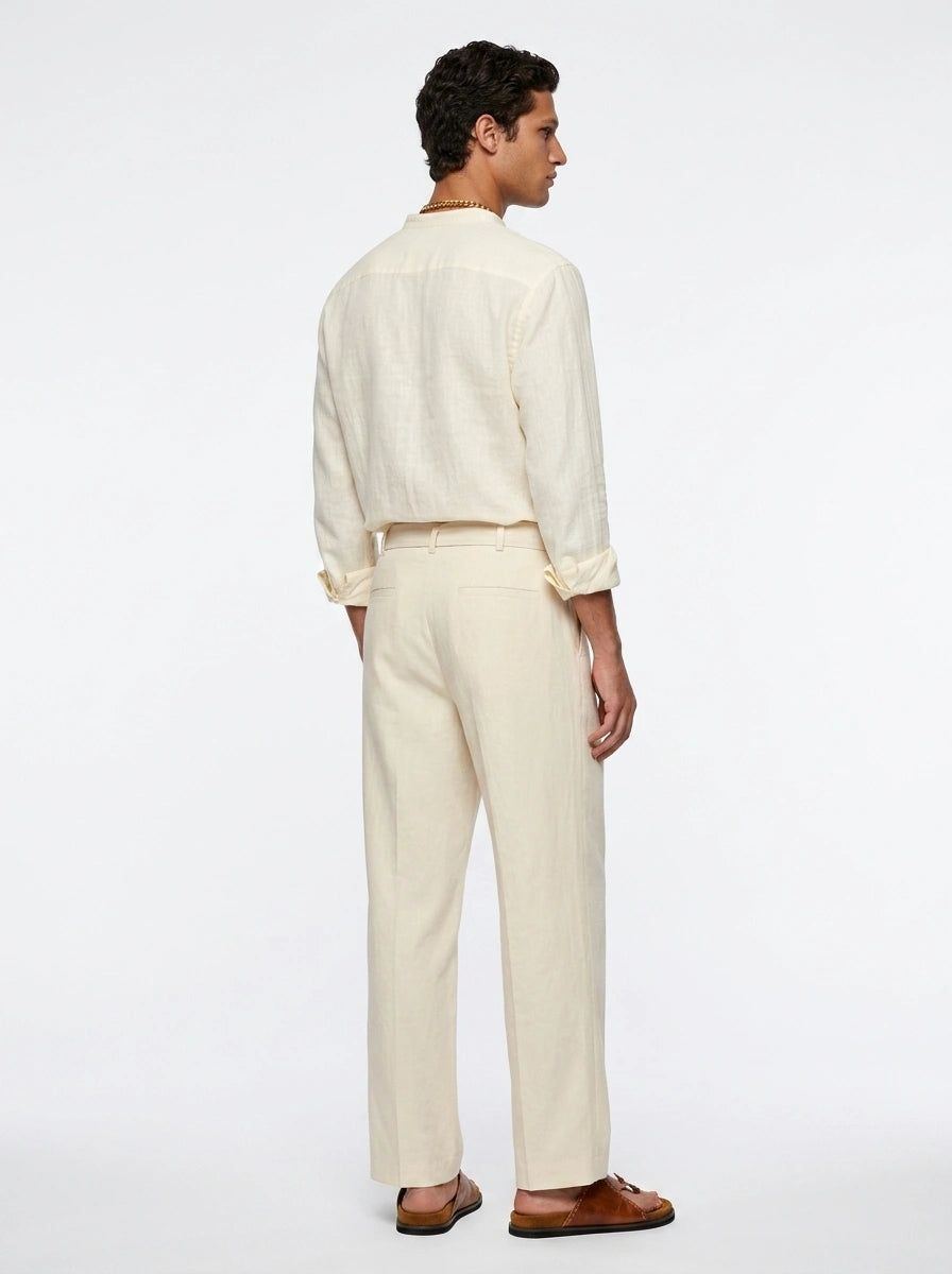 Ivory Linen Mandarin Shirt