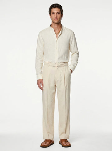 Ivory Linen Mandarin Shirt