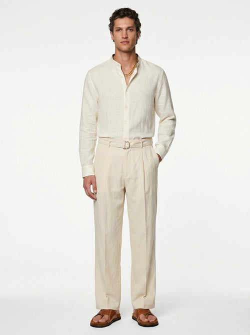Ivory Linen Mandarin Shirt