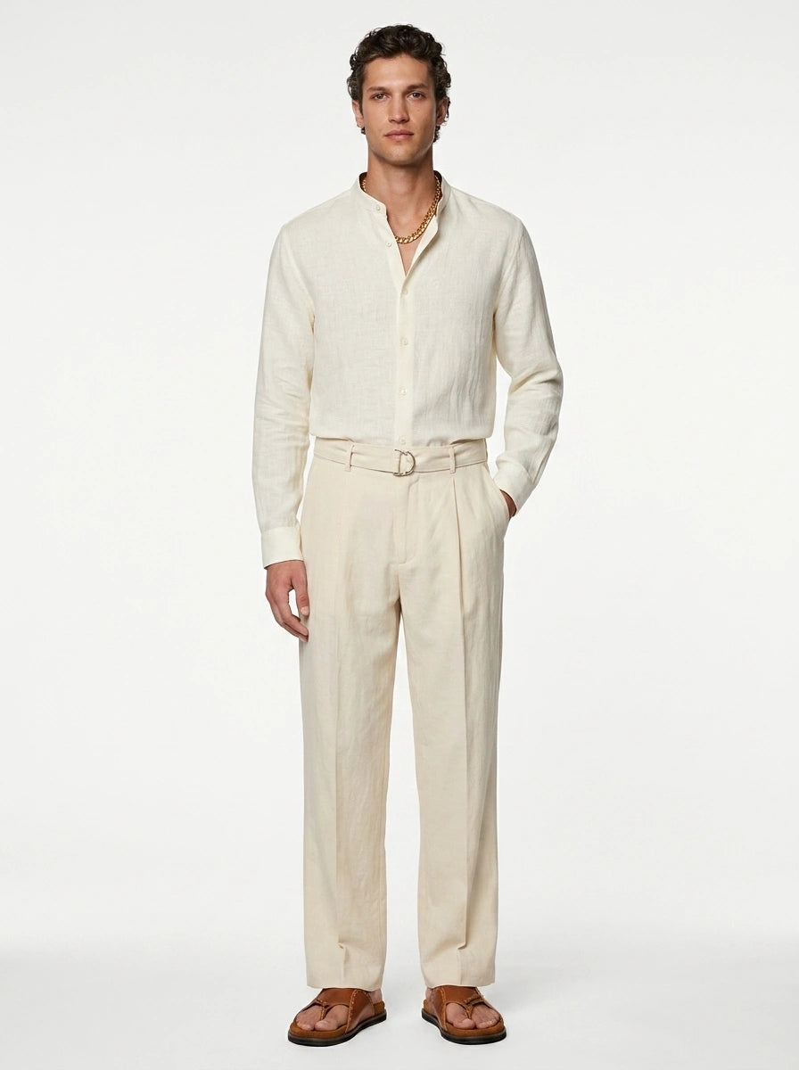 Ivory Linen Mandarin Shirt
