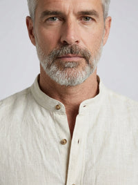 100% Linen Shirt Mandari Collar Ivory