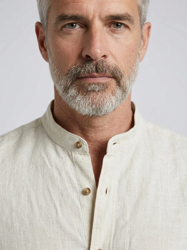 100% Linen Shirt Mandari Collar Ivory