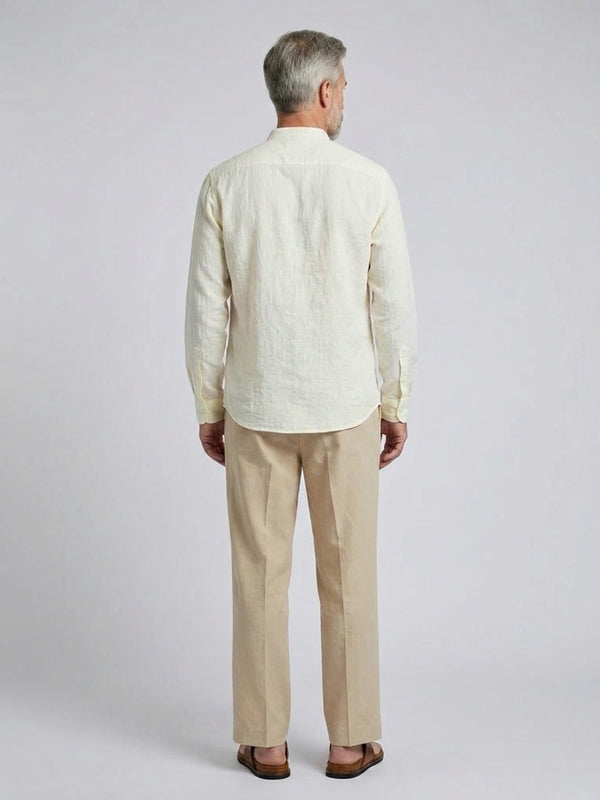 100% Linen Shirt Mandari Collar Ivory