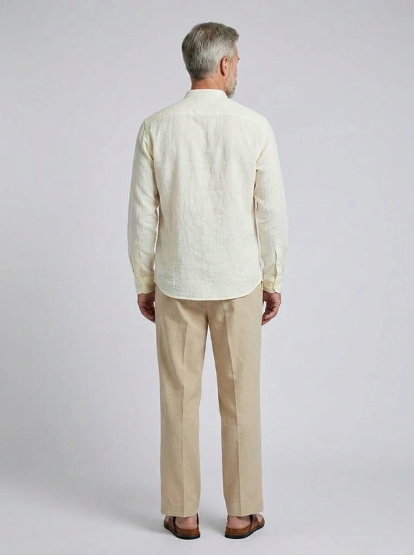 100% Linen Shirt Mandari Collar Ivory