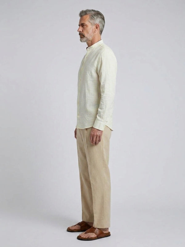 100% Linen Shirt Mandari Collar Ivory