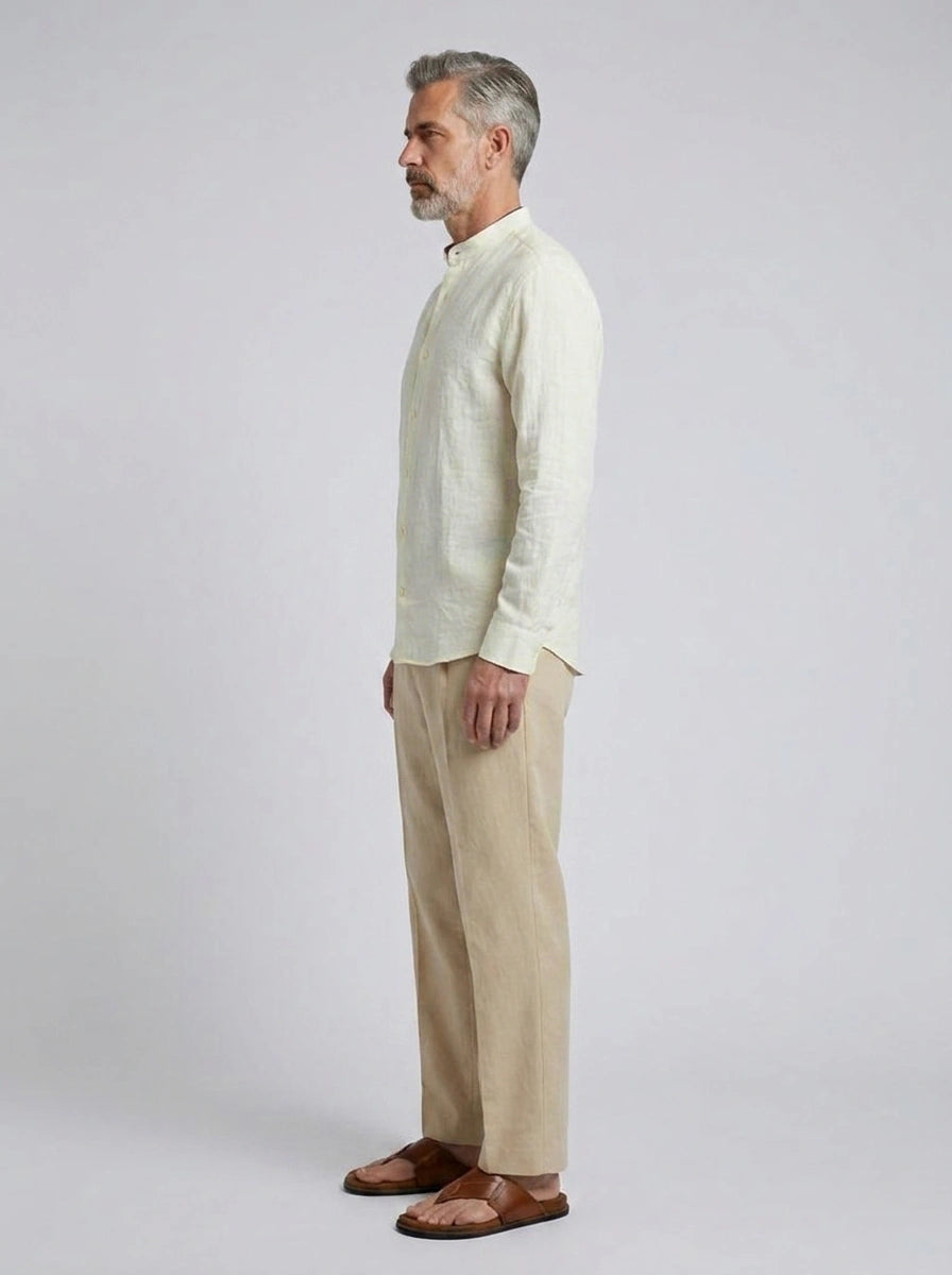 100% Linen Shirt Mandari Collar Ivory