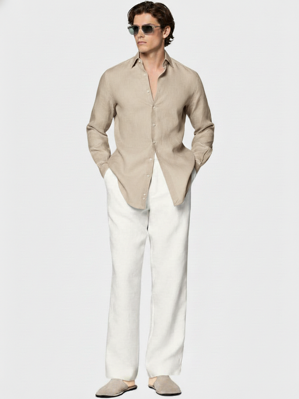 100% Linen Shirt Dark Biege