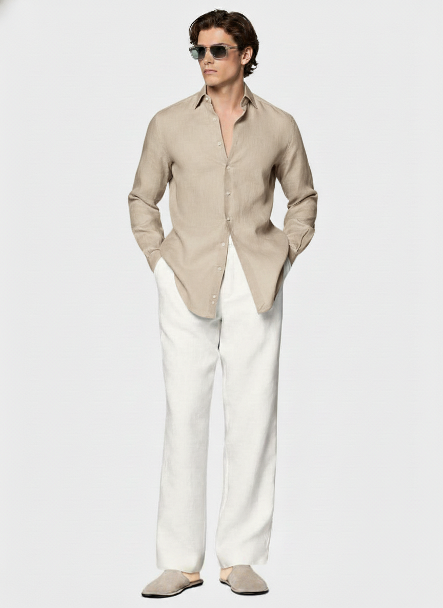 100% Linen Shirt Dark Biege