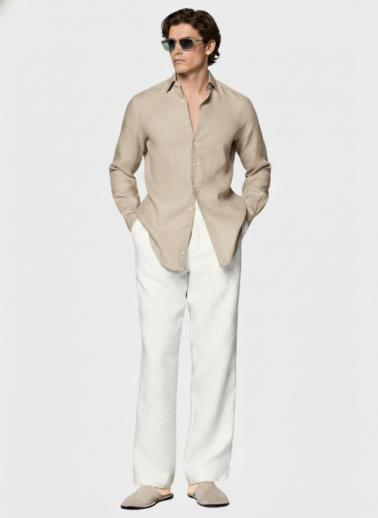 100% Linen Shirt Dark Biege