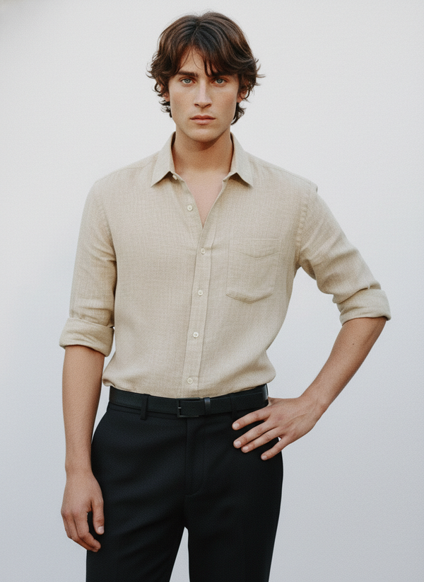 100% Linen Shirt Dark Biege