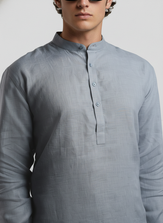 100% Linen Kurta Grey
