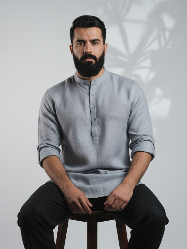 100% Linen Kurta Grey