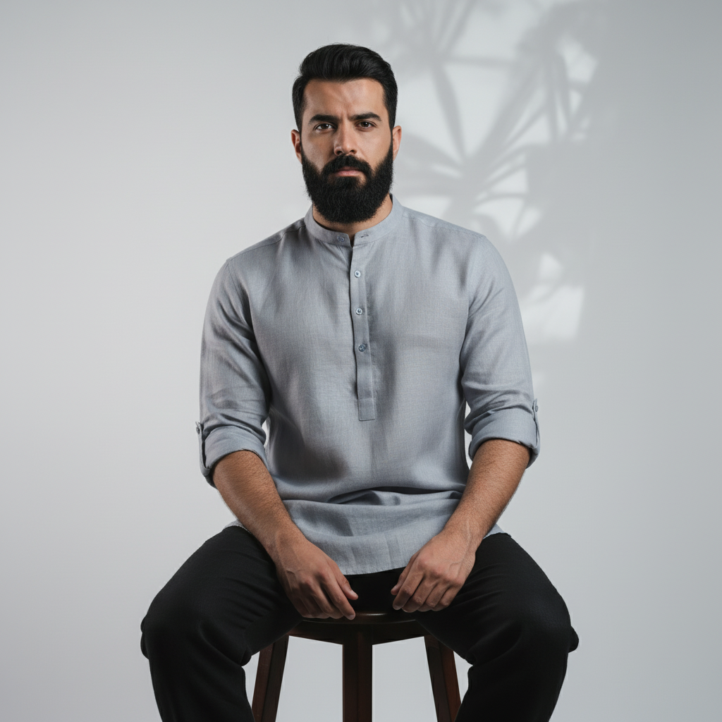 100% Linen Kurta Grey