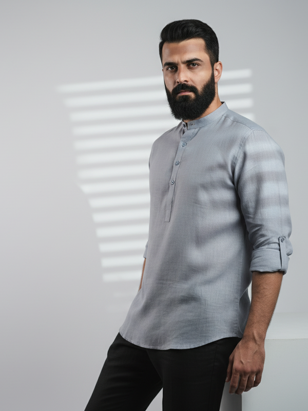 100% Linen Kurta Grey