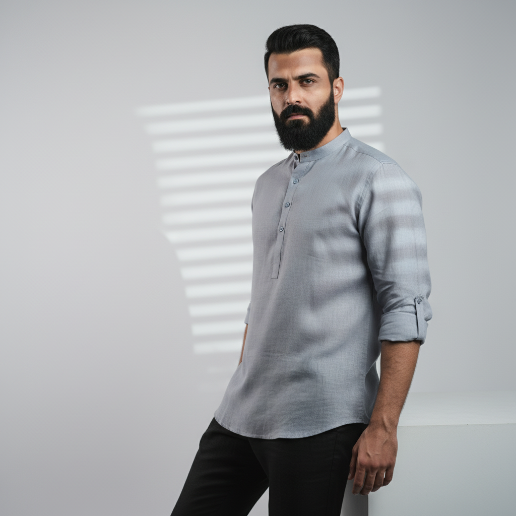 100% Linen Kurta Grey