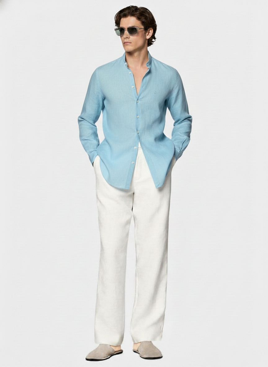 100% Linen Shirt Light Blue