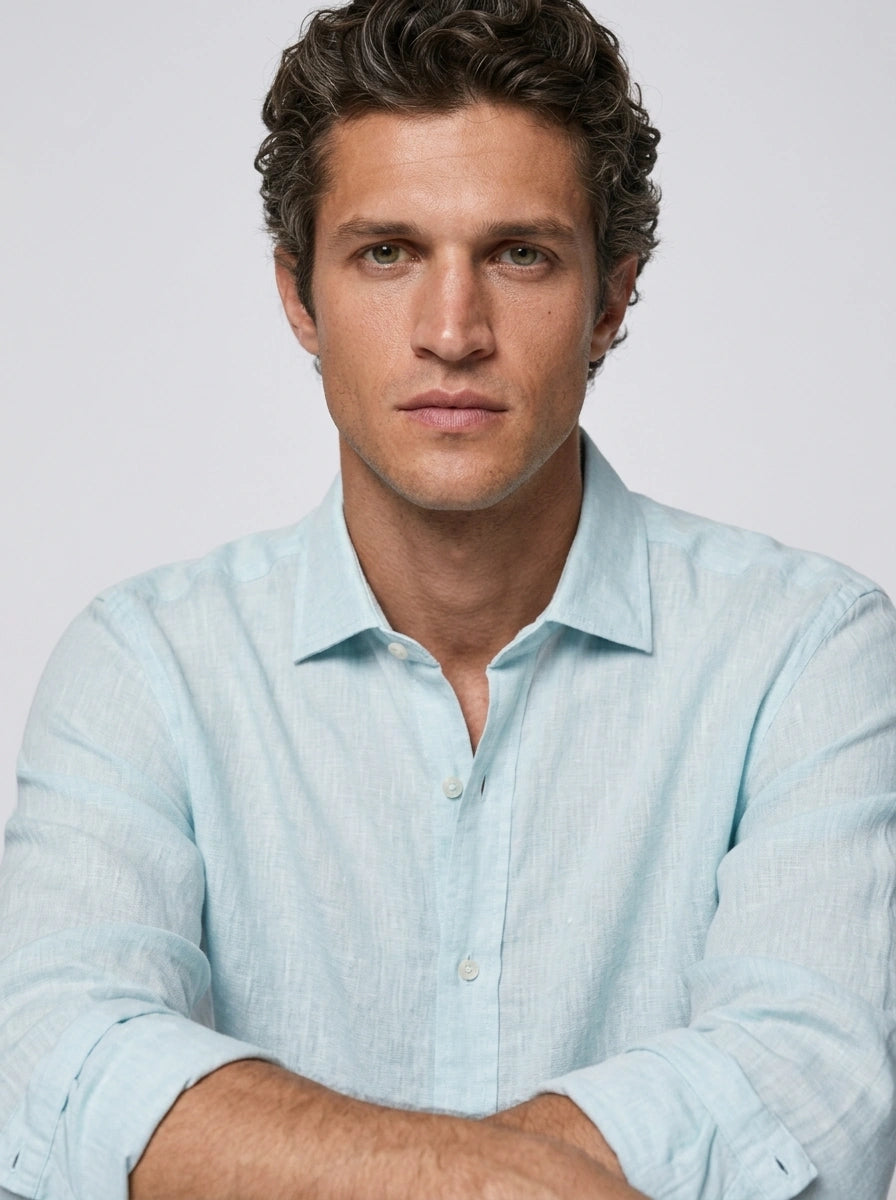 100% Linen Casual Shirt Sky Blue