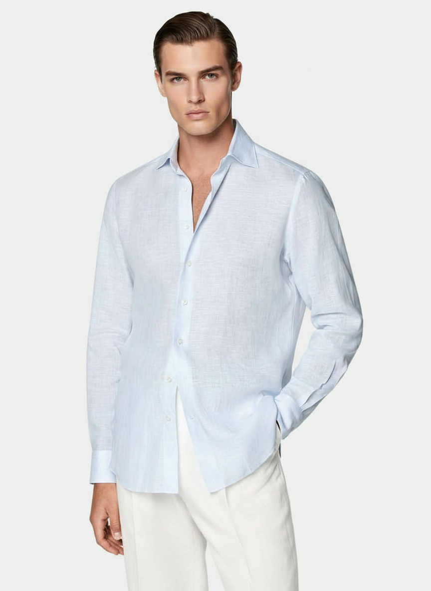 100% Linen Shirt Light Blue