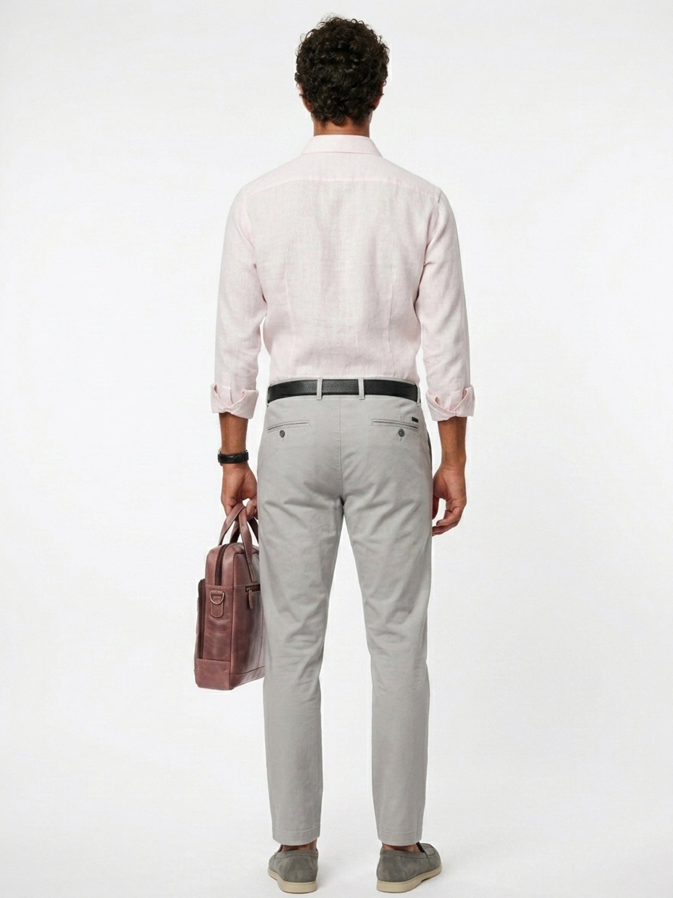 Long Collar Formal Linen Shirt With Pocket Baby Pink