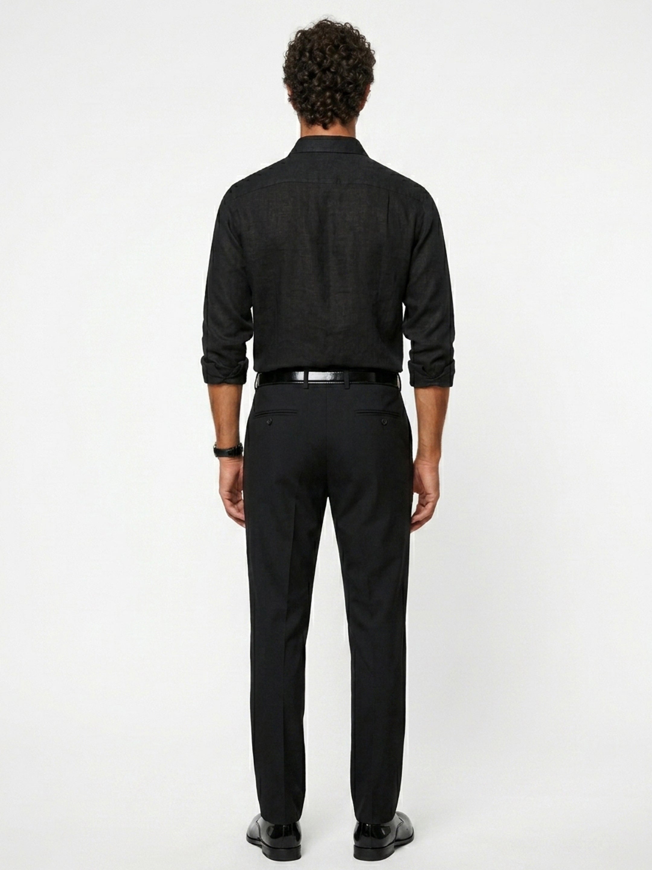 Long Collar Formal Linen Shirt With Pocket Black