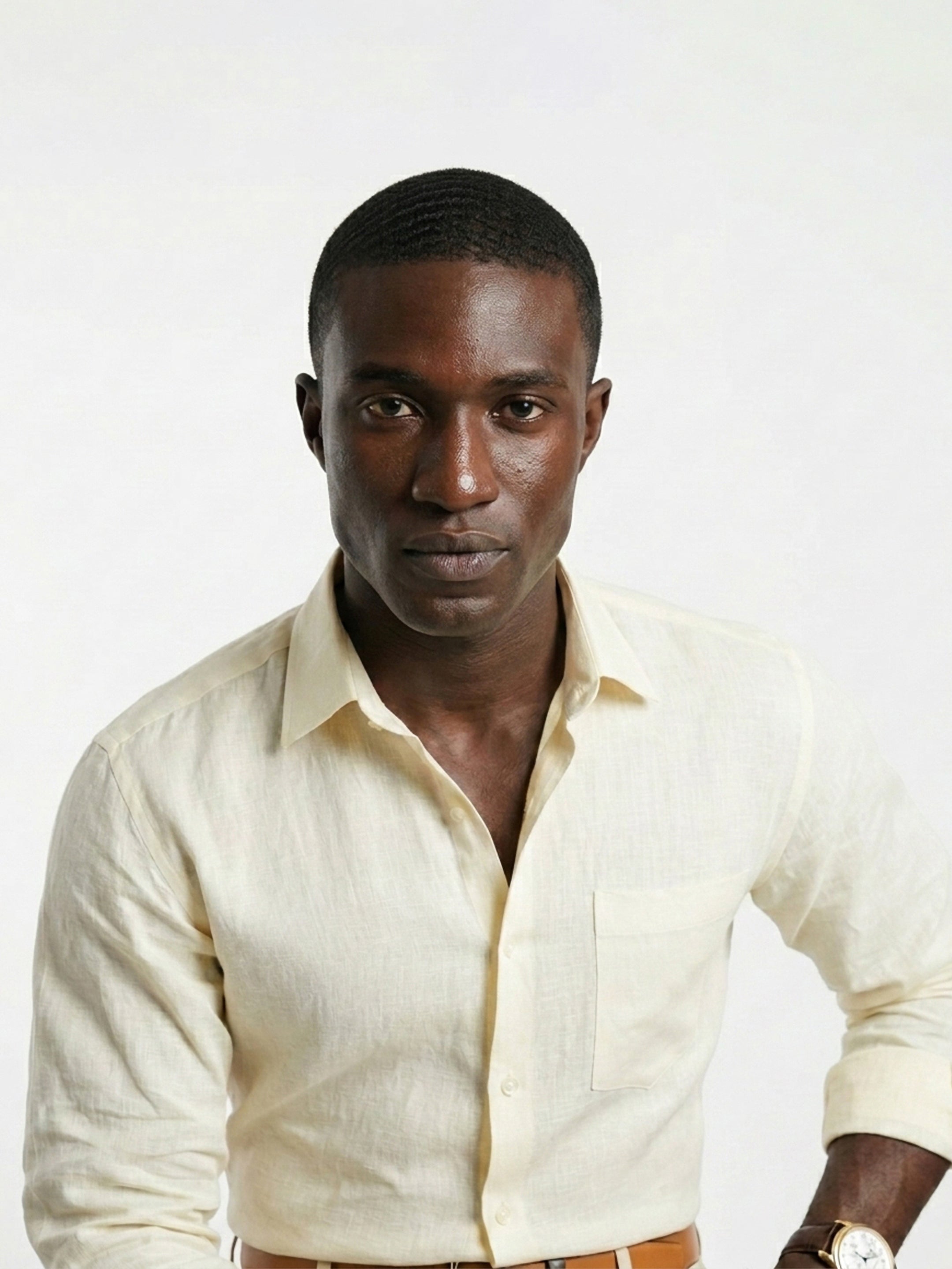 Long Collar Formal Linen Shirt With Pocket Light Blue