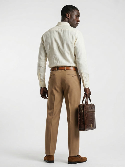Long Collar Formal Linen Shirt With Pocket Light Blue