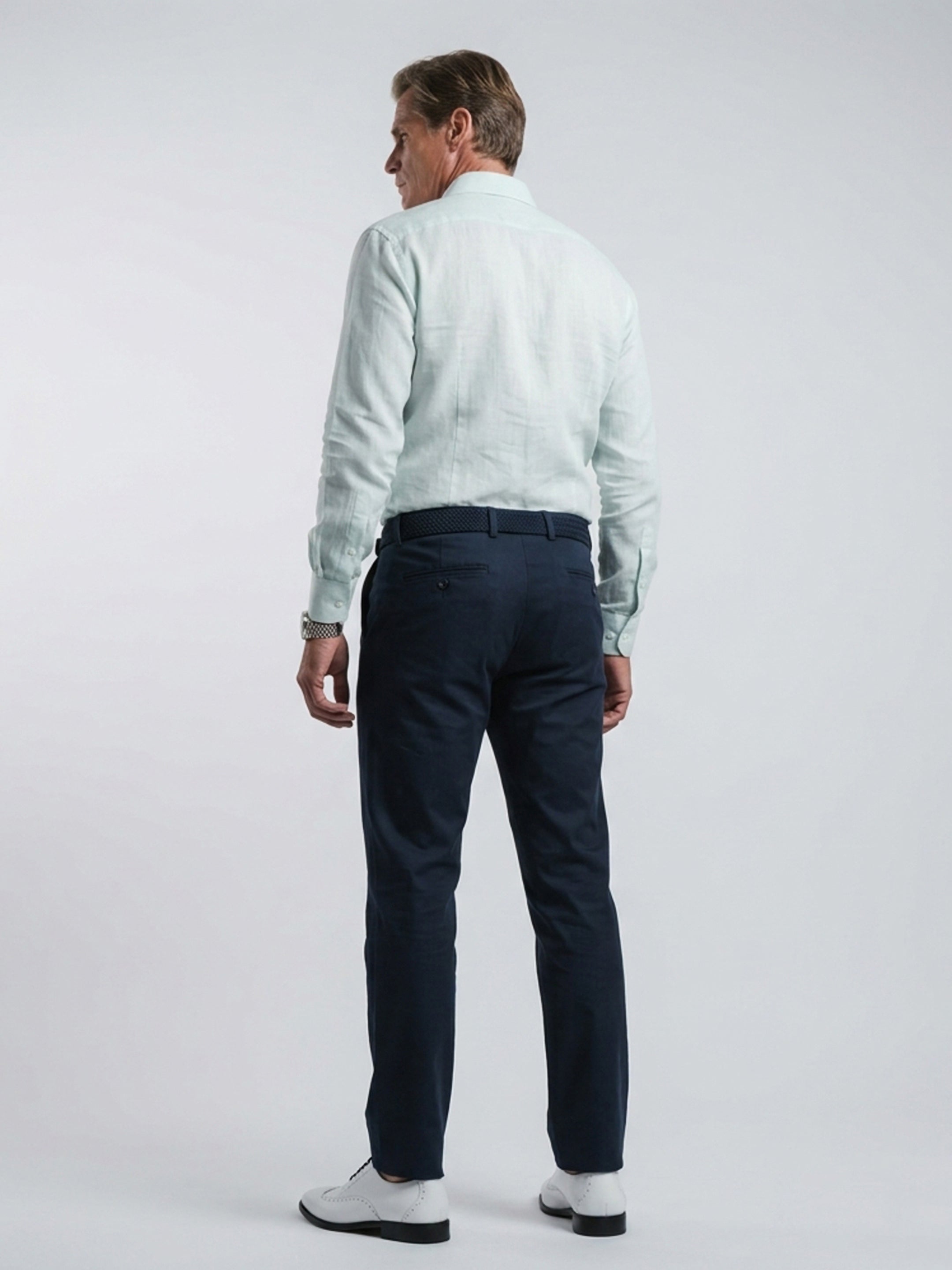 Long Collar Formal Linen Shirt With Pocket Light Blue
