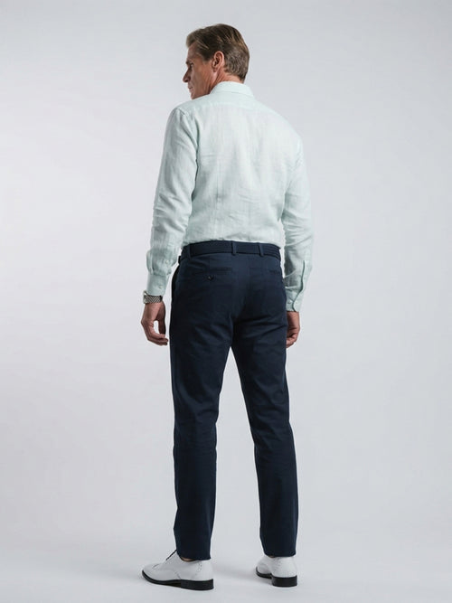 Long Collar Formal Linen Shirt With Pocket Light Blue