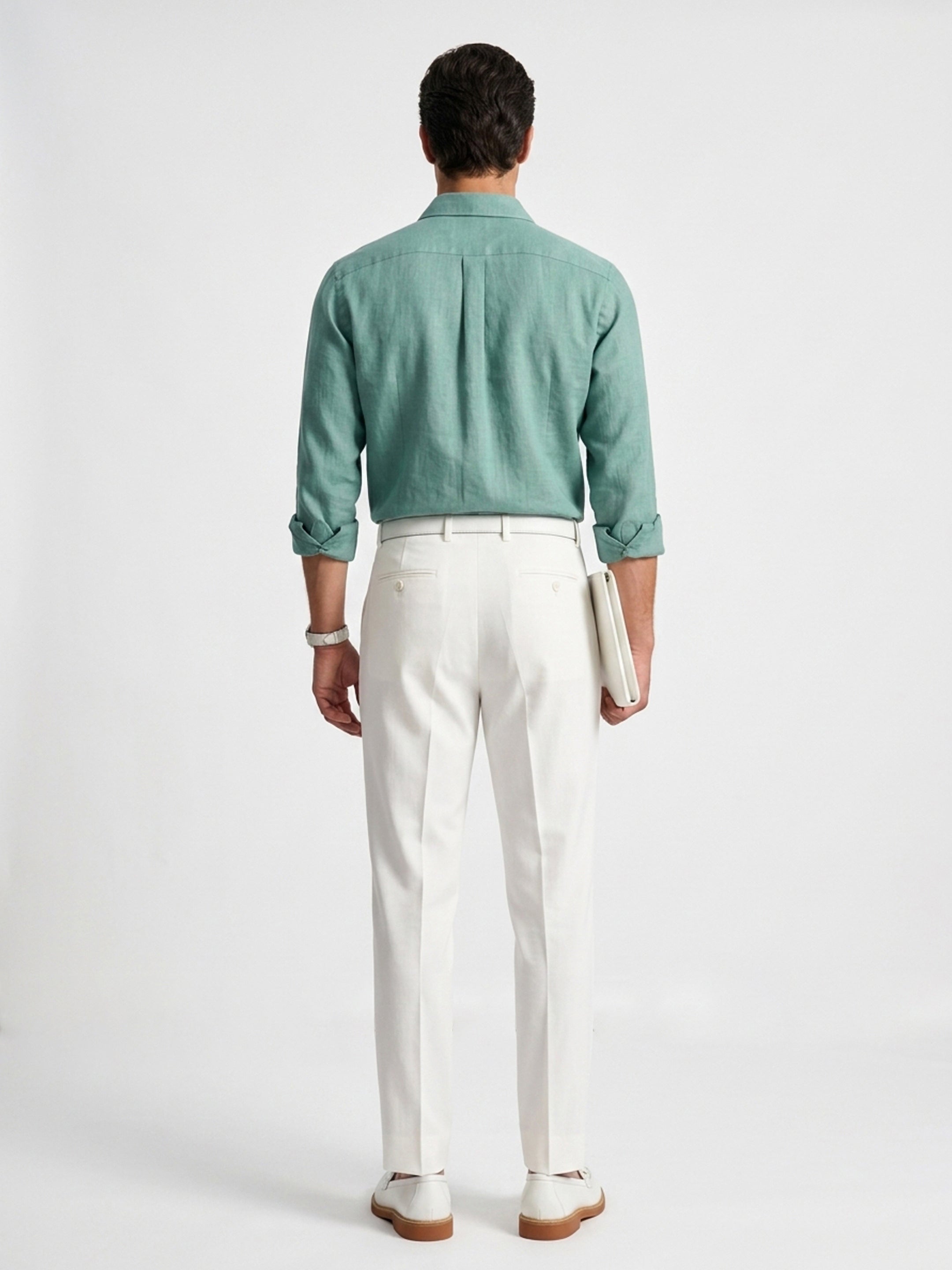 Long Collar Formal Linen Shirt With Pocket SeaFoam Green