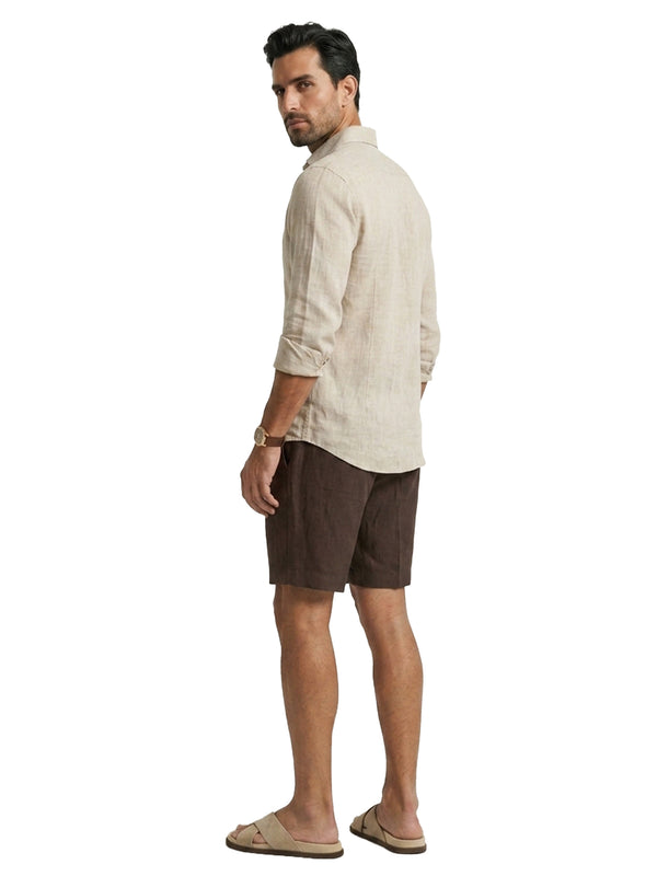 100% Linen Casual Shirt Camel Beige