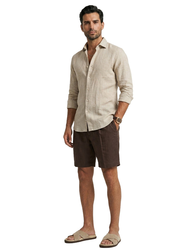 100% Linen Casual Shirt Camel Beige